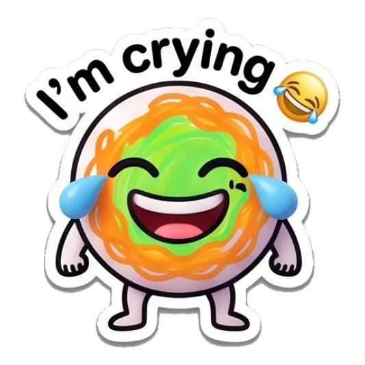Citrus character laughing with tears of joy and text I'm crying Citrus Buddy Adventures sticker for expressive chats and social replies.