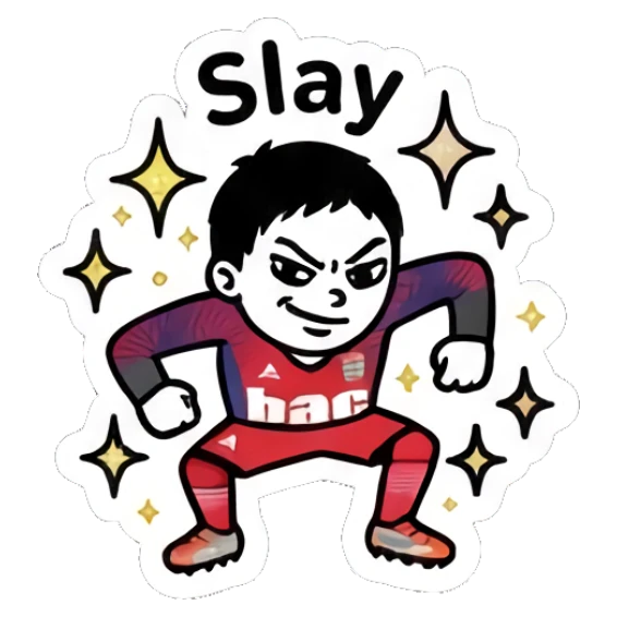 Confident soccer boy in a power stance with 'Slay' text Keith Haring Style Soccer Boy sticker for expressive chats and social replies.