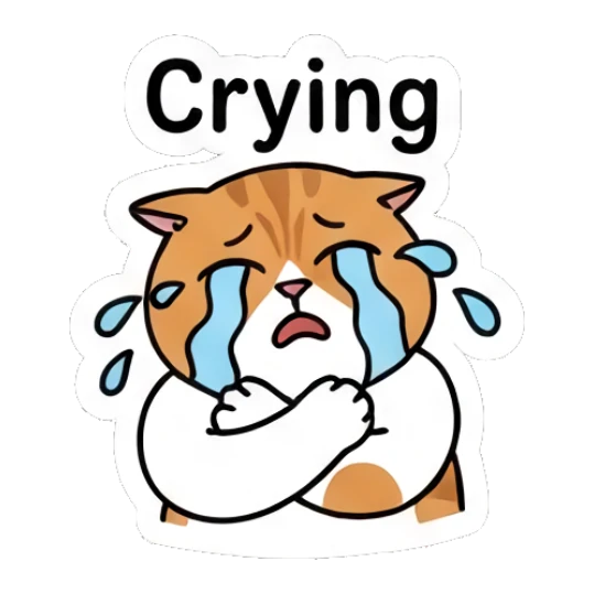 Sad ginger cat crying with 'Crying' text. Ginger Cat Daily Vibes sticker for expressive chats and social replies.