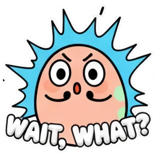 Egg character with wide eyes and blue aura text WAIT WHAT Puffy Egg Pals sticker for expressive chats and social replies.