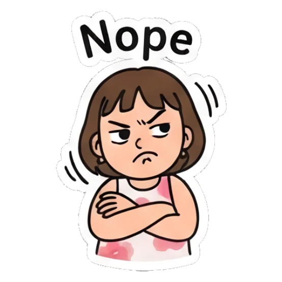 Girl looking annoyed with arms crossed, text Nope Cheerful Girl Daily Vibes sticker for expressive chats and social replies.