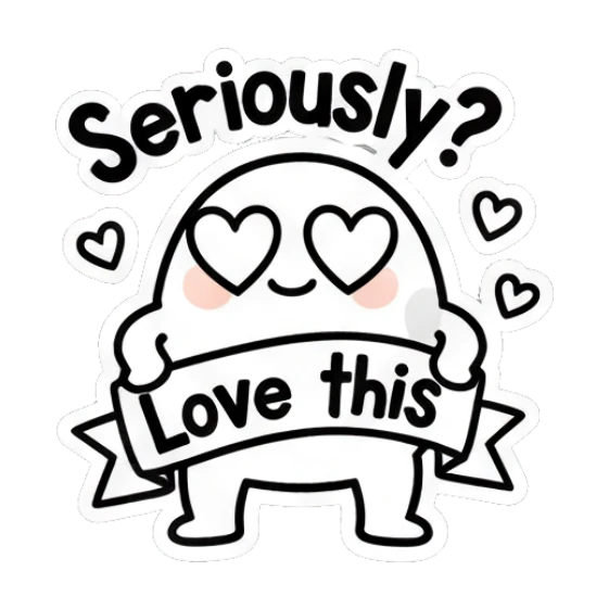 Loving egg character with heart eyes holding a banner saying Love this. Doodle Egg Expressions sticker for expressive chats and social replies.
