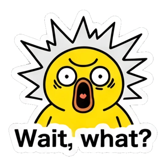 Shocked yellow duck with explosive background and text 'Wait, what?' Keith Haring Style Yellow Duck sticker for expressive chats and social replies.