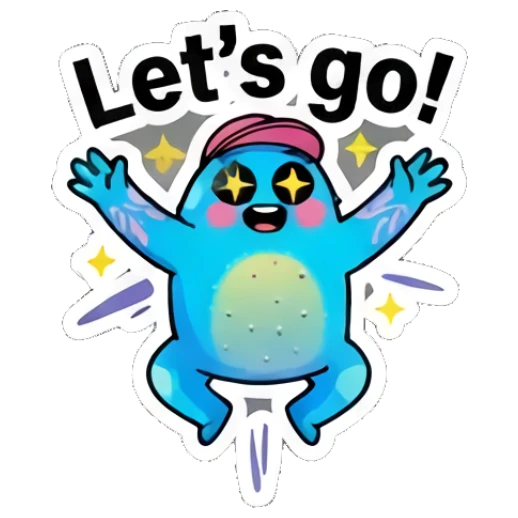 Blue blob character jumping with excitement and star eyes with text Let's go! Blue Blob Vibes sticker for expressive chats and social replies.