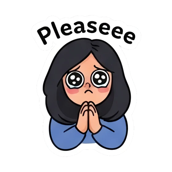 Girl with pleading eyes, text 'Pleaseee' Daily Life of a Cool Girl sticker for expressive chats and social replies.