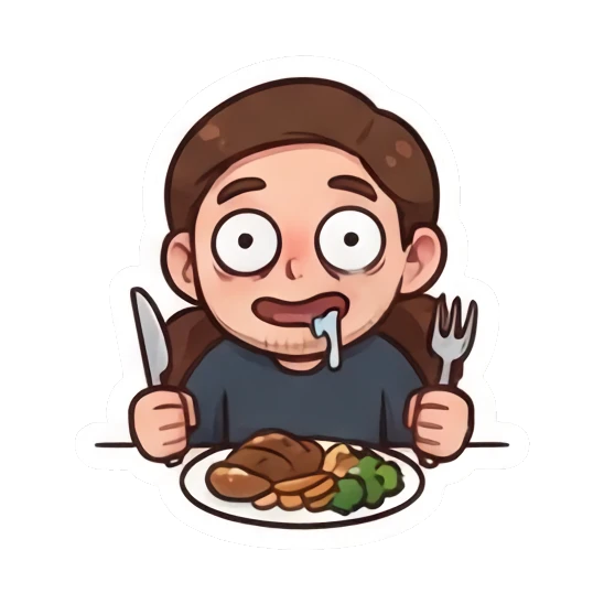 Woman eating dinner with fork and knife Daily Life of Couple sticker for expressive chats and social replies.
