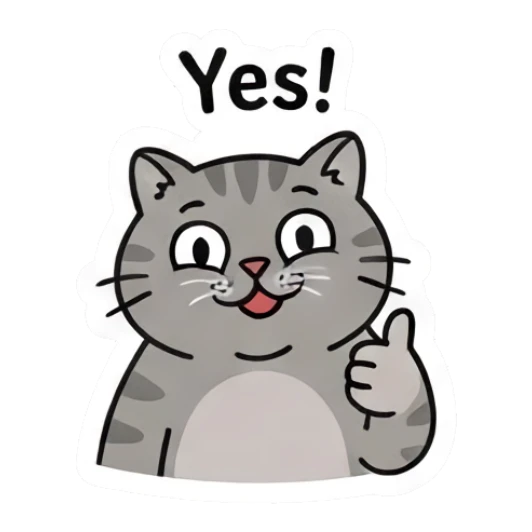 Grey cat giving a thumbs up with text Yes! Grumpy Grey Cat Daily sticker for expressive chats and social replies.