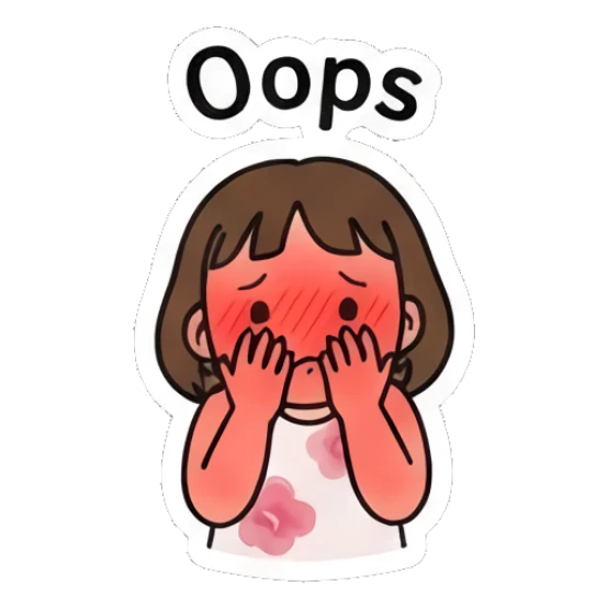 Girl blushing with hands covering face, text Oops Cheerful Girl Daily Vibes sticker for expressive chats and social replies.