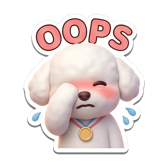 Bichon covering face in embarrassment, Oops text Bichon Buddy Daily Vibes sticker for expressive chats and social replies.