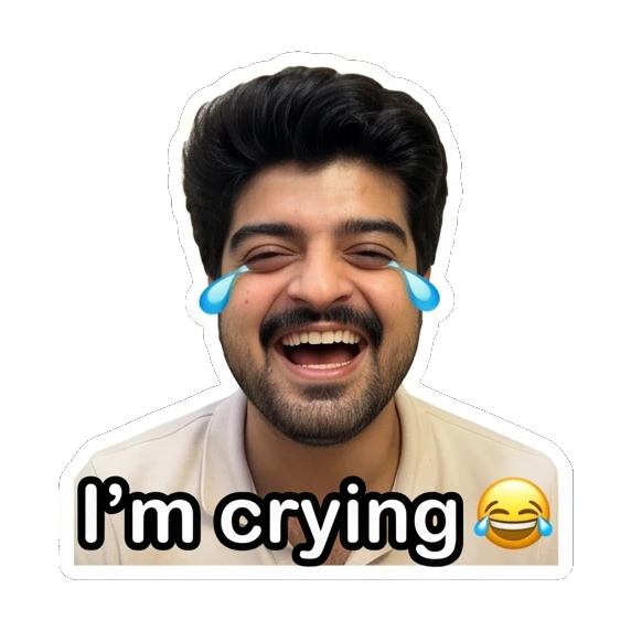 Young man laughing with tears of joy. Daily Life of a Guy sticker for expressive chats and social replies.