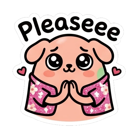 Pink egg with puppy ears begging saying Pleaseee Pink Egg Buddy Daily sticker for expressive chats and social replies.