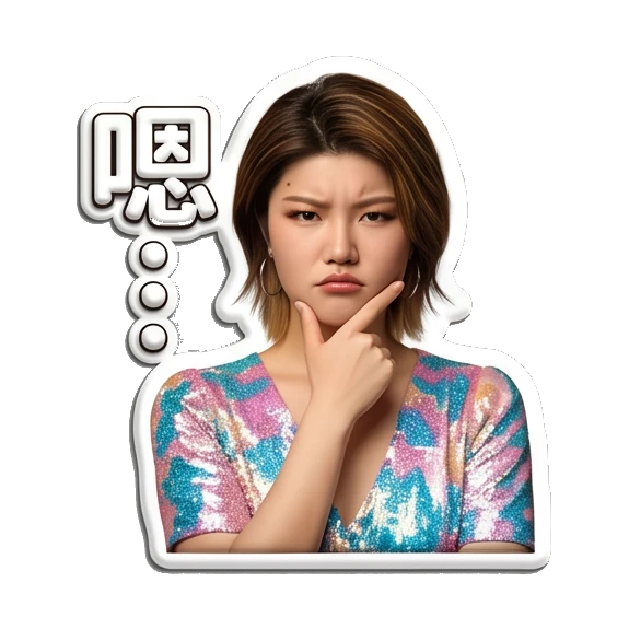 Thoughtful young woman resting chin on hand Sparkly Girl Daily Moods sticker for expressive chats and social replies.