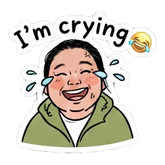Girl laughing with tears of joy, text I'm crying Daily Moods of a Girl sticker for expressive chats and social replies.