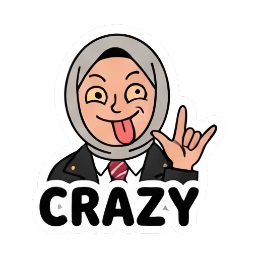 Hijabi student sticking tongue out, CRAZY text Hijabi Student Daily Life sticker for expressive chats and social replies.