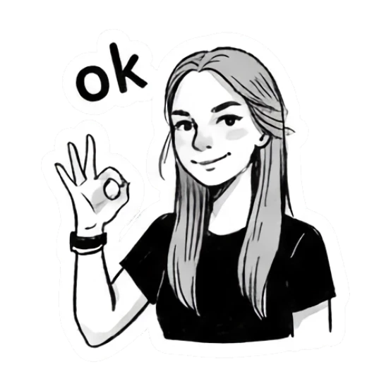 Girl making an OK hand gesture with a confident smile Doodle Girl Daily Vibes sticker for expressive chats and social replies.