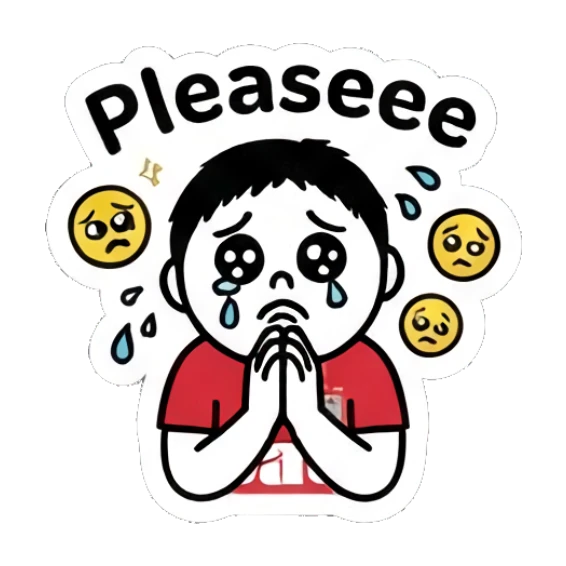 Pleading soccer boy with teary eyes and 'Pleaseee' text Keith Haring Style Soccer Boy sticker for expressive chats and social replies.