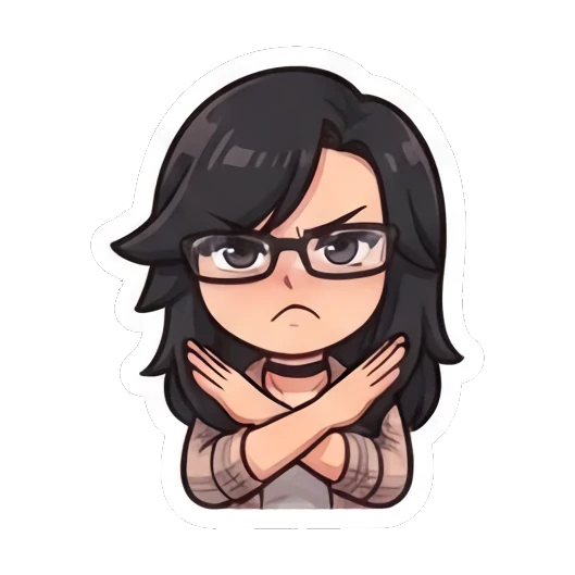 Girl with glasses crossing arms to show disagreement Chibi Girl Daily Life sticker for expressive chats and social replies.