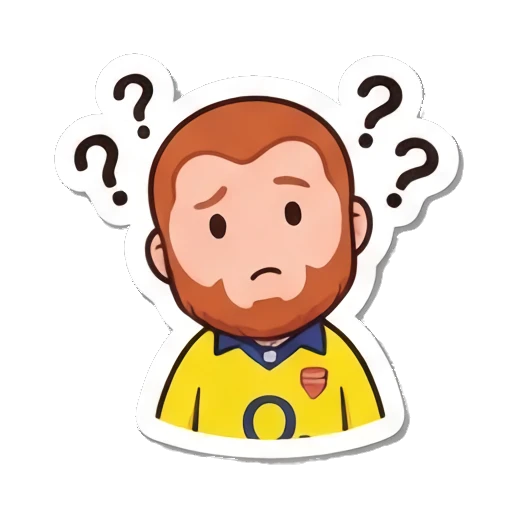 Red-bearded man looking confused with question marks around head. Red-Bearded Football Fan sticker for expressive chats and social replies.