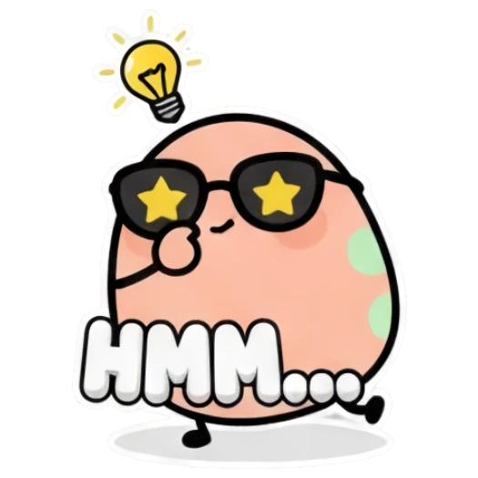 Egg character with lightbulb above head text HMM Puffy Egg Pals sticker for expressive chats and social replies.