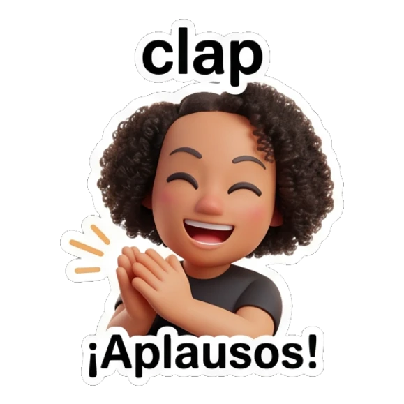 Curly hair girl clapping hands happily with text clap Curly Hair Girl Daily Vibes sticker for expressive chats and social replies.