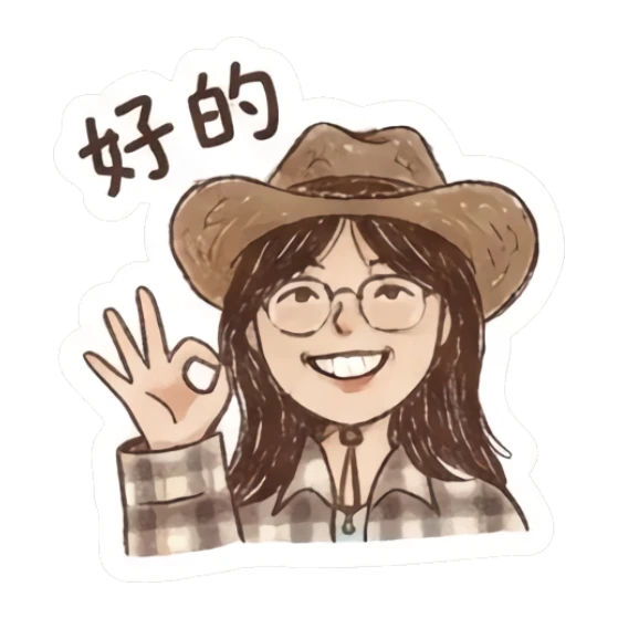 Girl wearing a cowboy hat giving an OK sign, happy expression. Sketchy Girl Daily Vibes sticker for expressive chats and social replies.
