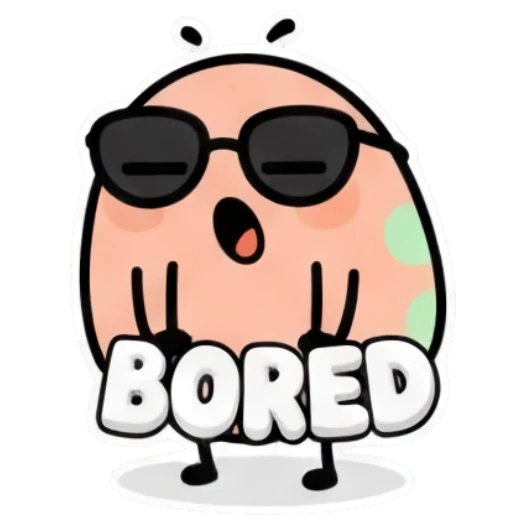 Egg character looking tired and yawning text BORED Puffy Egg Pals sticker for expressive chats and social replies.