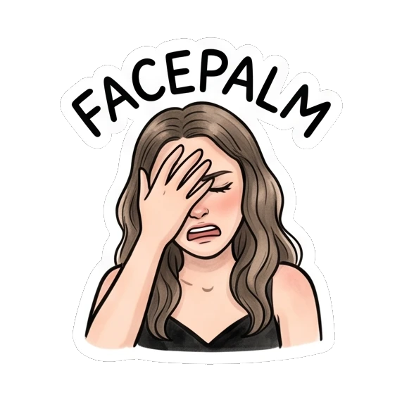 Frustrated girl doing a facepalm, text FACEPALM Daily Moods of a Girl sticker for expressive chats and social replies.