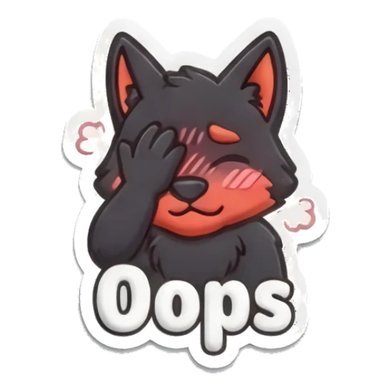 Embarrassed wolf facepalming saying Oops Puffy Wolf Moods sticker for expressive chats and social replies.