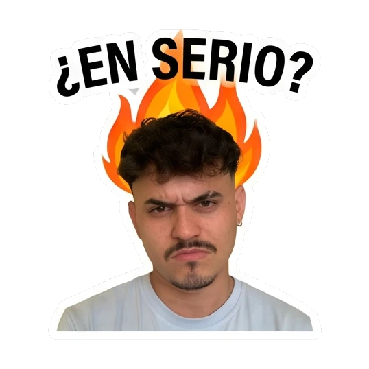 Young man looking annoyed with a flame effect above his head. Daily Life of a Trendy Guy sticker for expressive chats and social replies.
