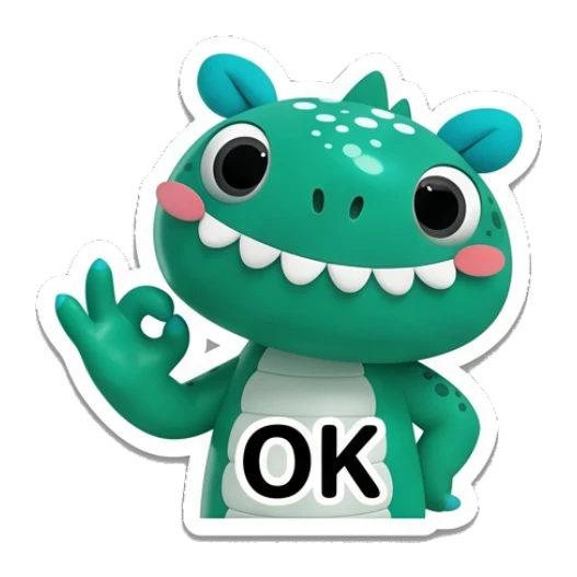 Teal dino making an OK hand gesture with a happy face. Teal Dino Daily Moods sticker for expressive chats and social replies.