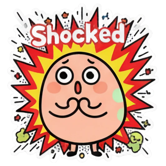 Shocked egg character with wide eyes and text 'Shocked' in a red burst. Keith Haring Style Egg Expressions sticker for expressive chats and social replies.