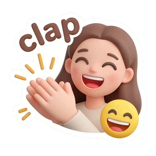 Girl clapping hands happily Cute Clay Girl Daily Expressions sticker for expressive chats and social replies.