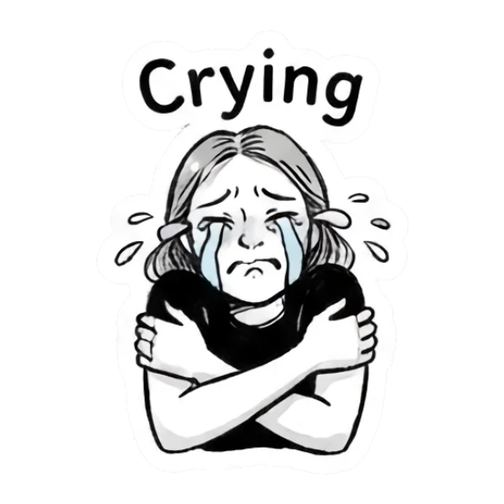 Girl crying with arms crossed in a sad pose Doodle Girl Daily Vibes sticker for expressive chats and social replies.