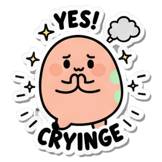 Pleading egg with 'YES! CRYING' text. Little Egg Emotions sticker for expressive chats and social replies.