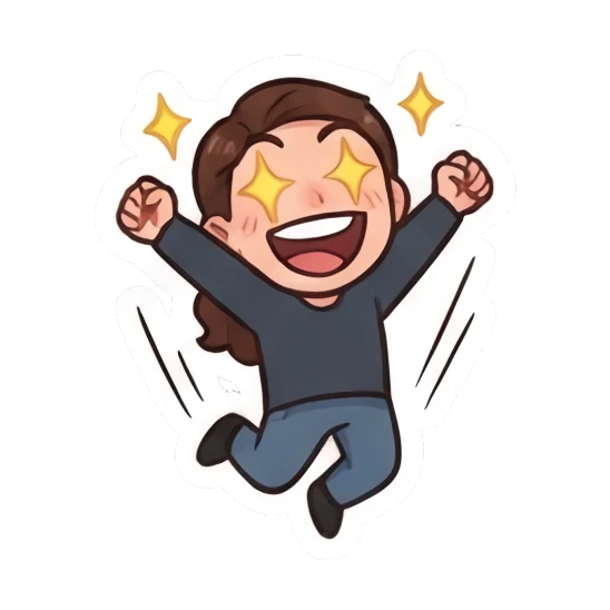 Woman jumping with excitement and starry eyes Daily Life of Couple sticker for expressive chats and social replies.