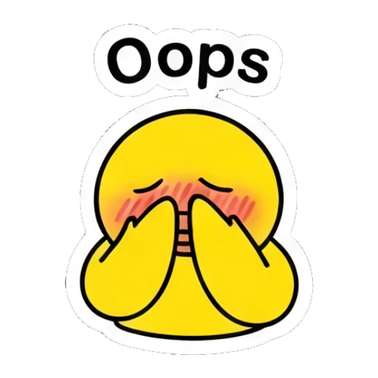 Embarrassed yellow duck covering face with hands with text 'Oops' Keith Haring Style Yellow Duck sticker for expressive chats and social replies.
