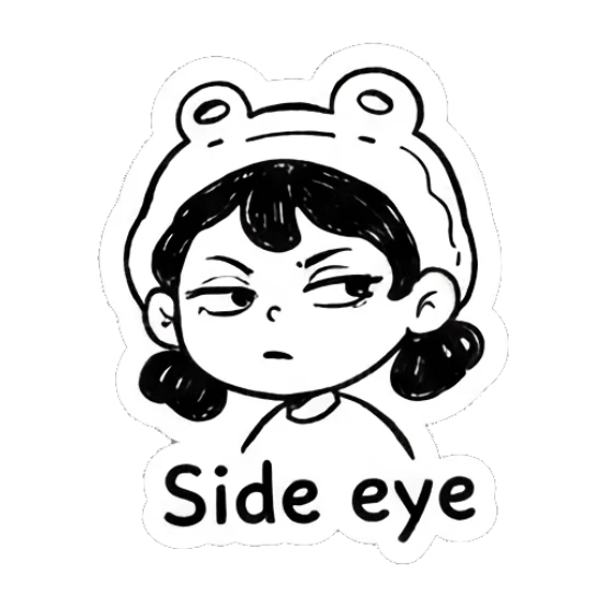 Girl in frog hat giving a side eye look Froggy Girl Doodles sticker for expressive chats and social replies.