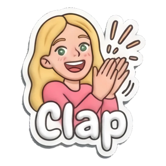 Blonde girl clapping hands with Clap text Playful Blonde Girl Expressions sticker for expressive chats and social replies.