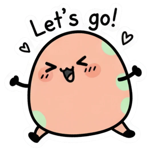 Happy blob character jumping with 'Let's go!' text. Doodle Blob Emotions sticker for expressive chats and social replies.