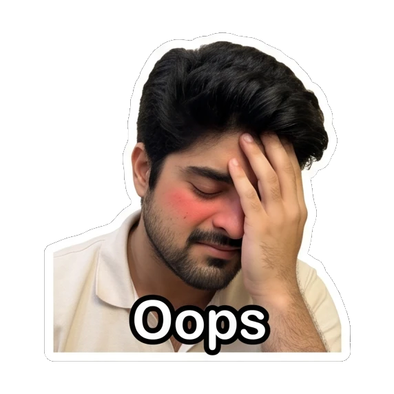 Young man covering his face with his hand in an oops gesture. Daily Life of a Guy sticker for expressive chats and social replies.