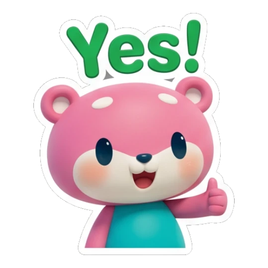 Pink bear giving a thumbs up with text Yes! Pinky Bear Daily Vibes sticker for expressive chats and social replies.