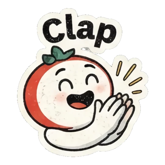 Cheerful tomato character clapping hands with text Clap Retro Tomato Moods sticker for expressive chats and social replies.