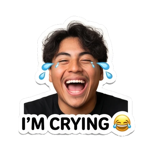Young man crying with tears streaming down, text 'I'M CRYING' Daily Life of a Cool Guy sticker for expressive chats and social replies.