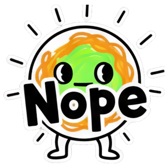 Noodle character looking dismissive with Nope text Noodle Buddy Vibes sticker for expressive chats and social replies.