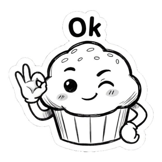 Muffin making an OK gesture with a wink Muffin Moods sticker for expressive chats and social replies.