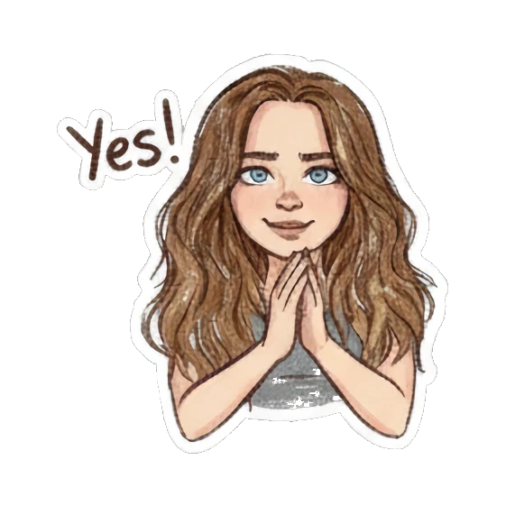 Curly-haired girl praying with a grateful smile. Curly Haired Girl Moods sticker for expressive chats and social replies.
