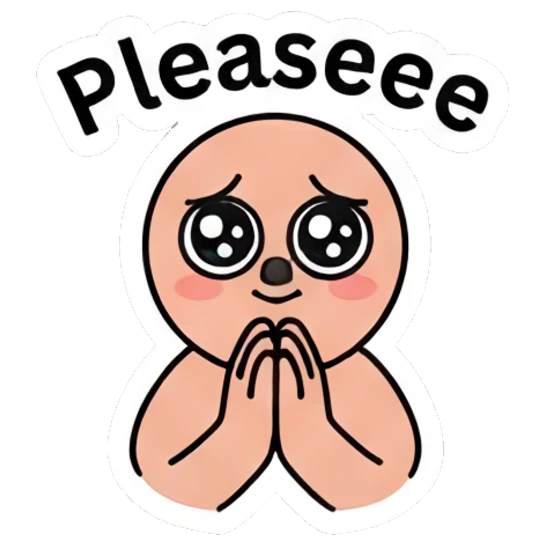 Boy with pleading puppy eyes and hands together. Daily Mood Doodle Boy sticker for expressive chats and social replies.
