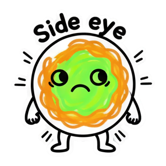 Noodle character giving a judgmental side eye Noodle Doodle Pals sticker for expressive chats and social replies.