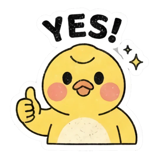 Happy yellow chick giving a thumbs up Gritty Retro Chick sticker for expressive chats and social replies.