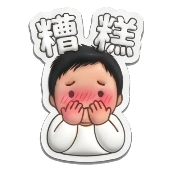 Embarrassed little boy blushing and covering his face. Puffy Little Boy Expressions sticker for expressive chats and social replies.
